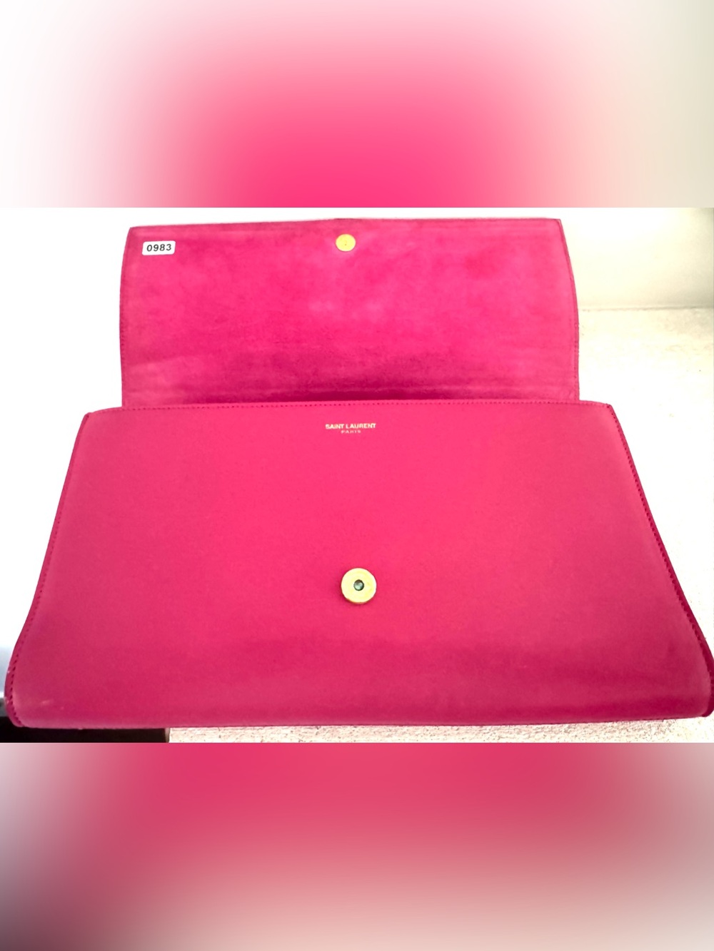 SAINT LAURENT Paris ChYc Y Ligne Fuchsia Pink Leather Clutch Authenticated COA - Picture 6 of 10